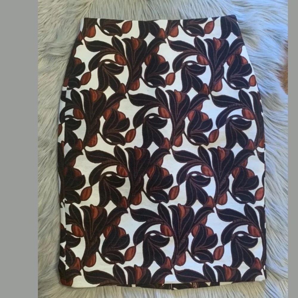 Ann Taylor Pencil Skirt Print Cream Navy Lined